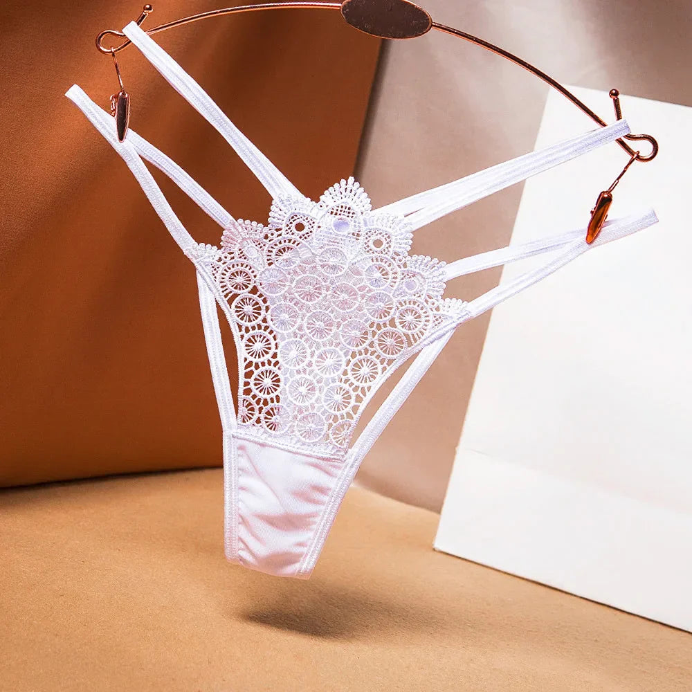 Women's Lace Underwear Thin Drawstring Cross Hollow Sexy High Elastic Mid-Waist Sexy Panties Women Erotiic Underwear Woman