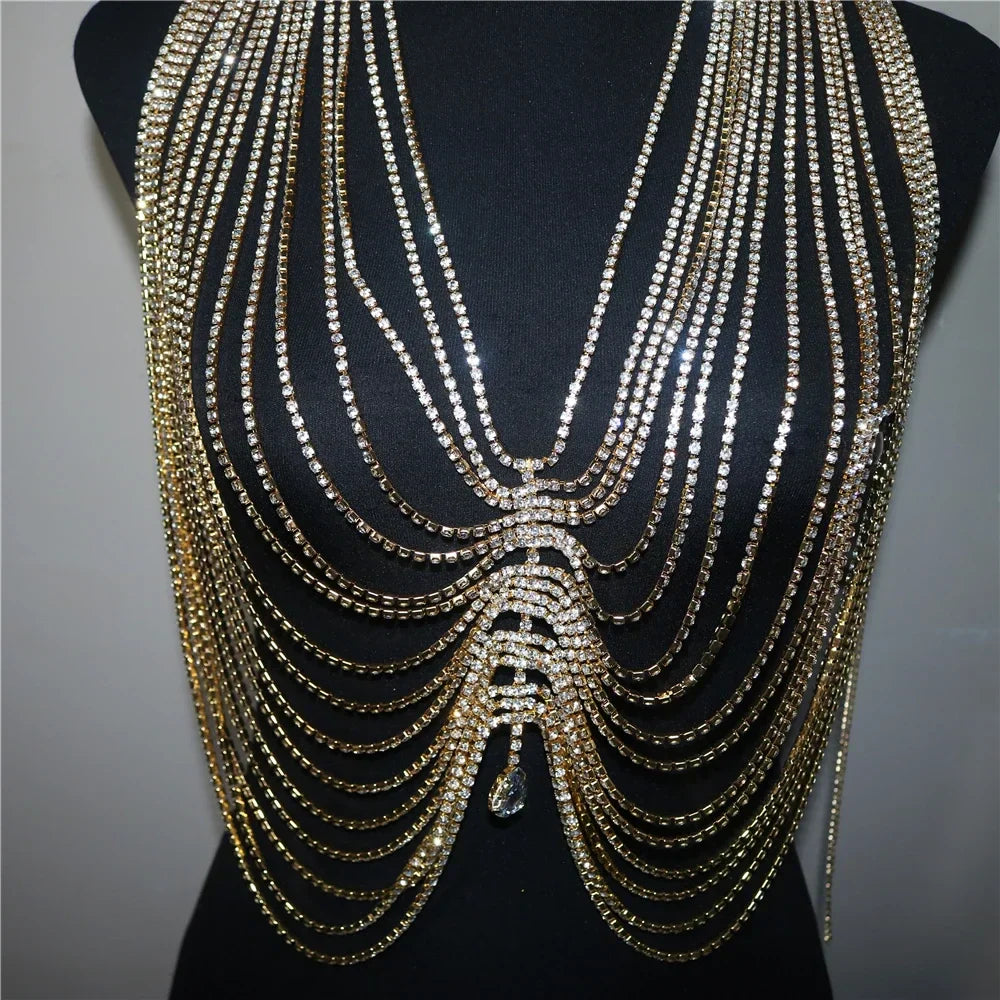2022 New Crystal Tassel Drop Pendant Top Body Chain Bra for Women Luxury Rhinestone Body Bralette Chest Chain Bikini Jewelry