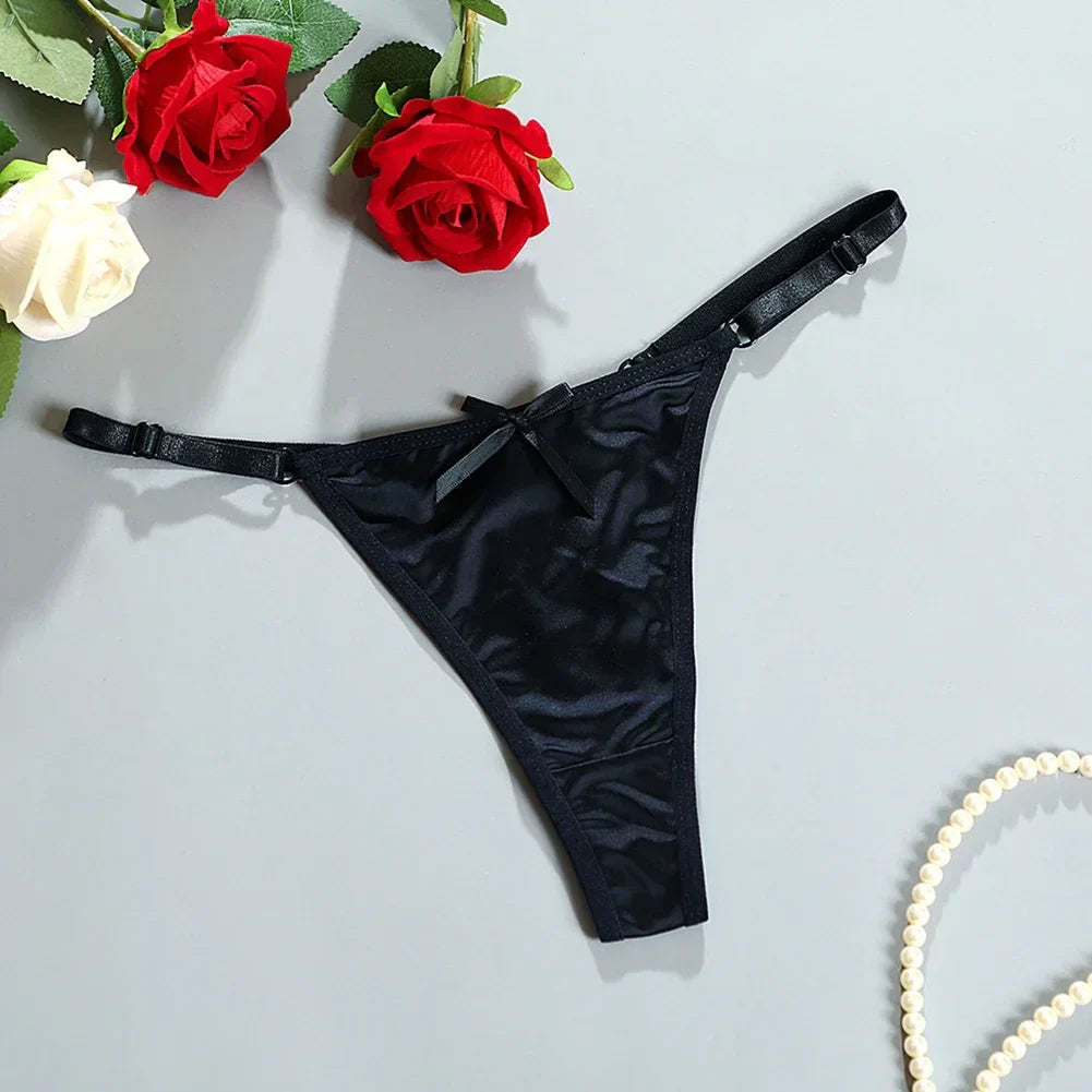 Sexy Women's Satin Soft G-Strings Thongs T-Panties Low Waist Bow Briefs Shorts Comfortable Female Underwear Трусы Женские