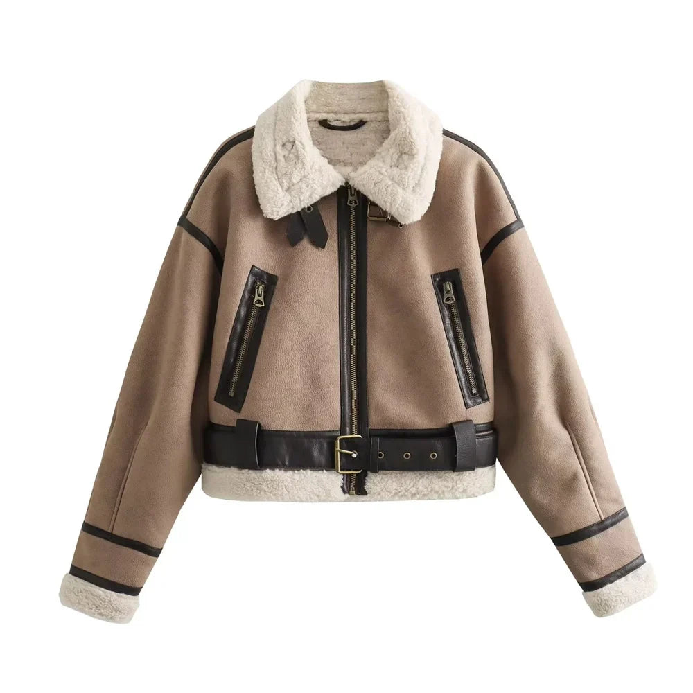 2024 Autumn/Winter New Product Casual Women's Wear Flip Collar Fur Integrated Loose and Versatile Short Jacket Coat
