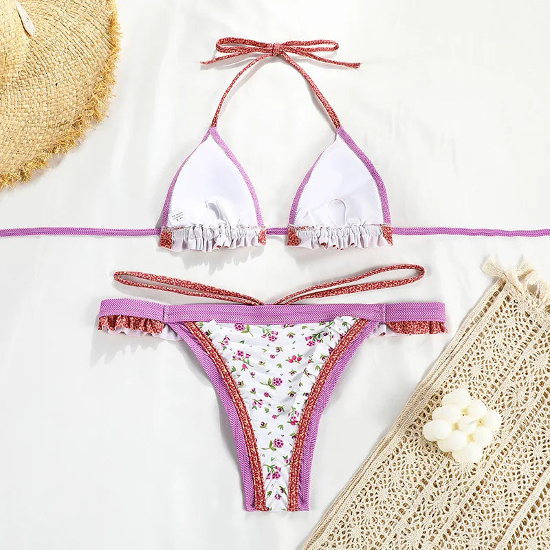 New Sexy Bikini Women Print Brazilian Bikini Set Halter Backless Swimsuit Swim Wear Biquini Dot biquini female
