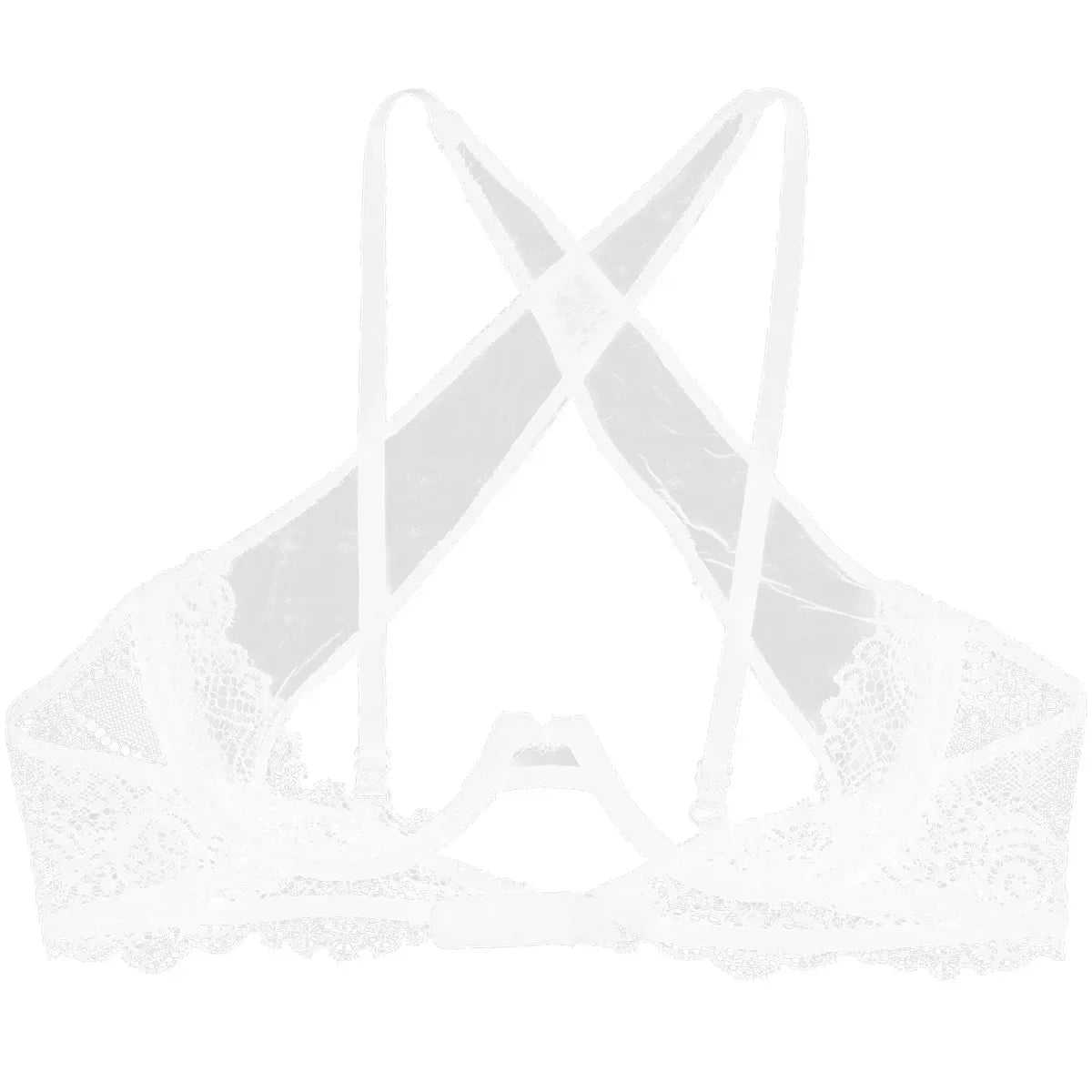 Womens See Through Sheer Mesh Lingerie Spaghetti Straps Crisscross Lace Trim Hollow Out Breast Uncderwired Cups Bra Top Braltte