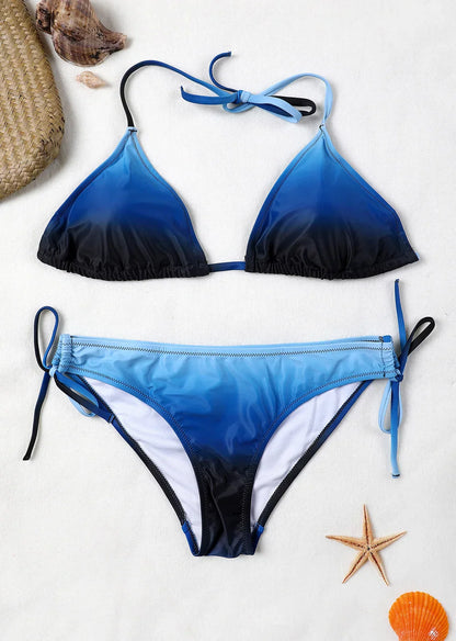 Anfilia Women's Bikini Set Gradient Swimwear Halter Swimsuit Side Bandage Bathing Suit Beachwear Sexy Bikini
