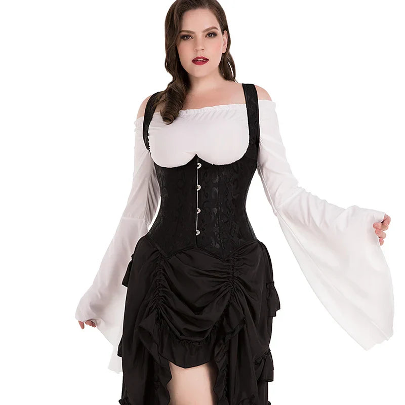 X New Steampunk Steel Boned Lace up Back Sexy Body Bustier Overbust Corset Women Waist Cincher Corsets Black Plus Size S-6XL