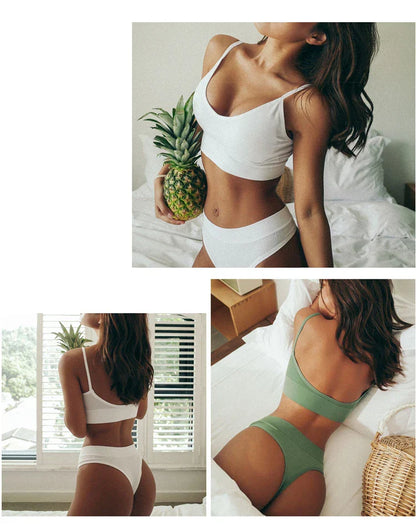 CINOON Women Seamless Bra Set Sexy Thong Low Waist Panties Wire Free Bra Bralette Lingerie Brassiere Cotton Female Underwear Set