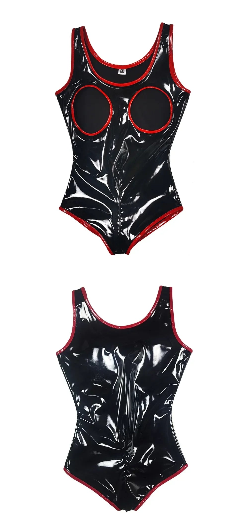 S-5XL Sleeveless Wet Look PVC Catsuit Shiny PU Leather Zipper Open Crotch Bodysuit Hollow Out Swimsuit Tights Sexy Body Teddies