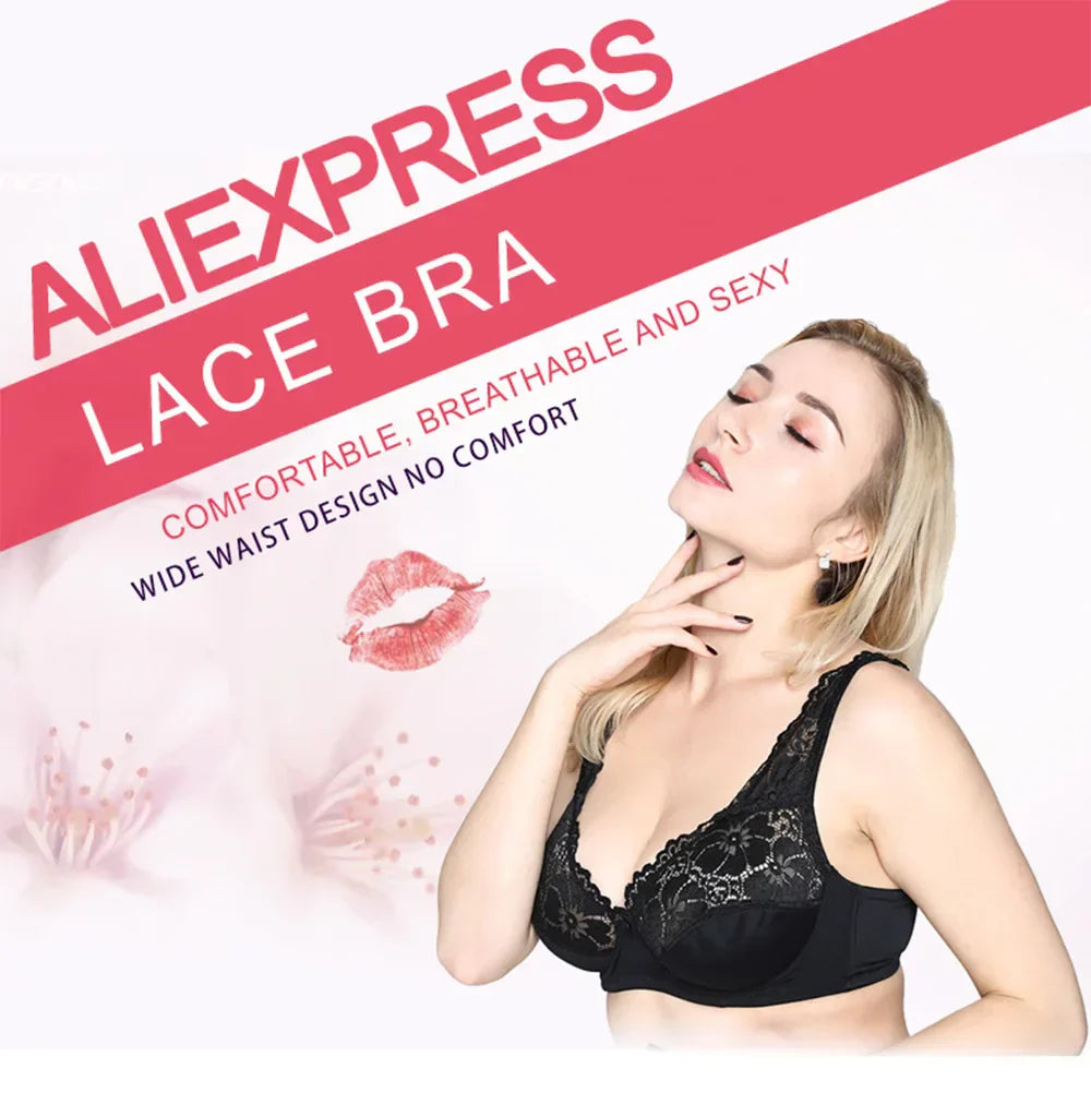 Women Plus Size Bra Breathable Sexy Lingerie Perspective Brassiere Floral Lace Bras Unlined Underwire Female Underwear