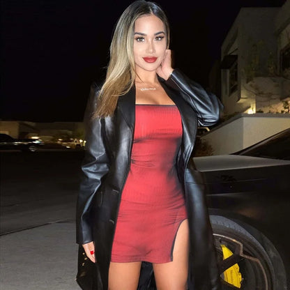 Mesh Double Layer Sexy Skinny Dress Women Sleeveless Party Bodycon 2023 Bandage Elastic Split Trend Clubwear Slim Outfit