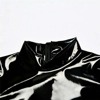 S-5XL Turtleneck Wet Look PVC Catsuit Shiny PU Leather Bodysuit Tights Sexy Cosplay Body Teddies Swimsuit Leotard Clubwear Tops