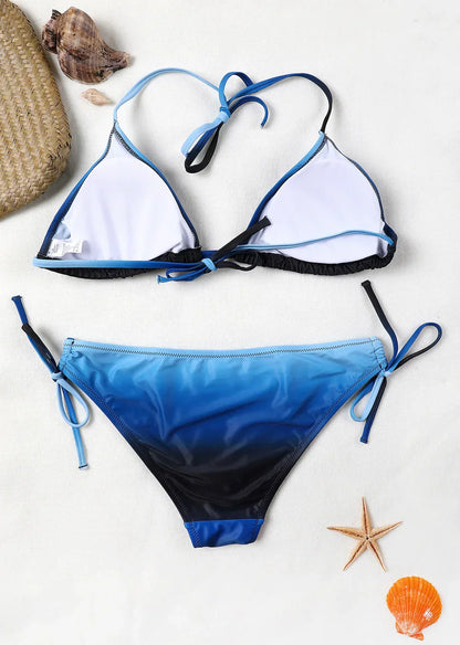 Anfilia Women's Bikini Set Gradient Swimwear Halter Swimsuit Side Bandage Bathing Suit Beachwear Sexy Bikini