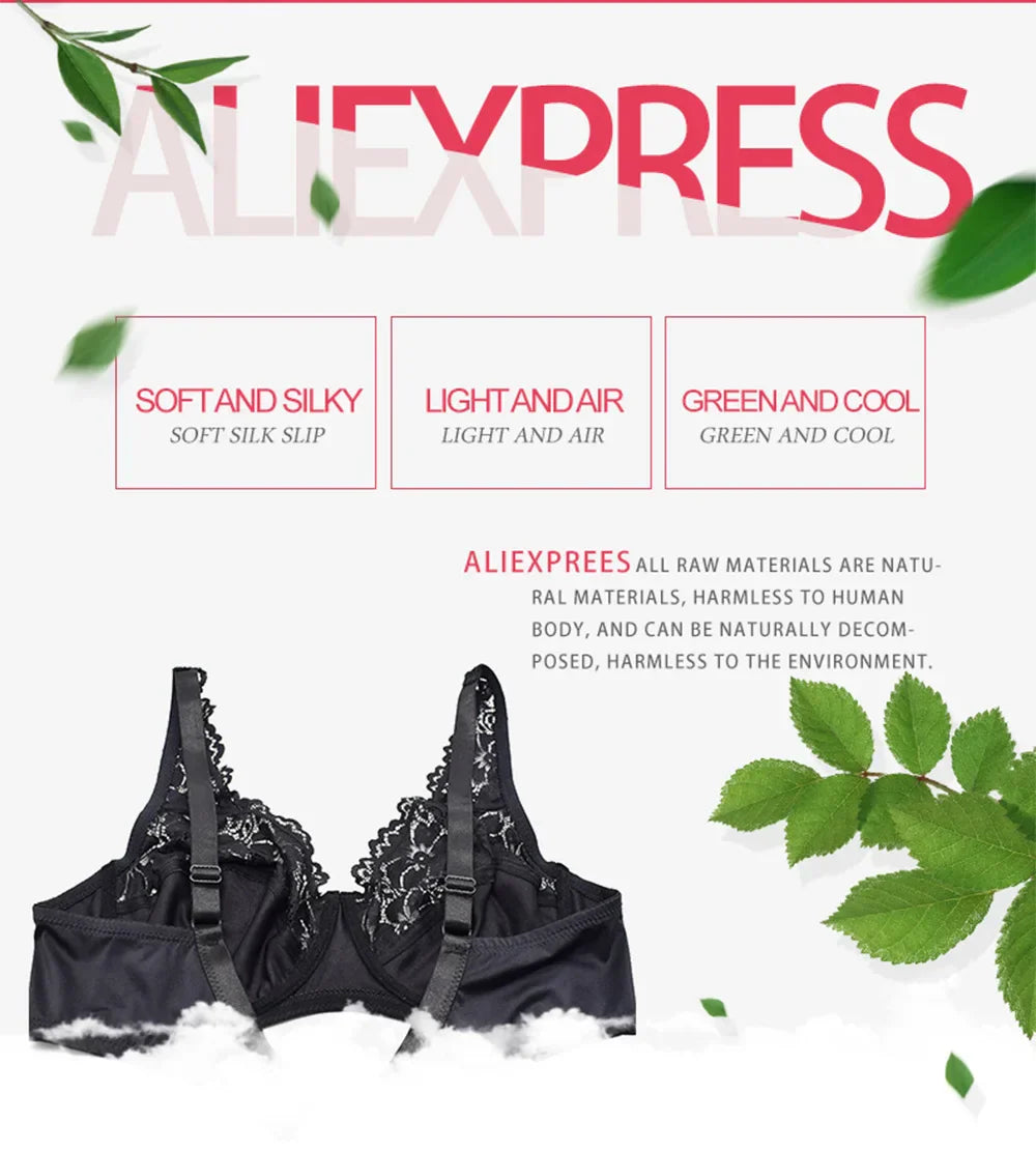 Women Plus Size Bra Breathable Sexy Lingerie Perspective Brassiere Floral Lace Bras Unlined Underwire Female Underwear