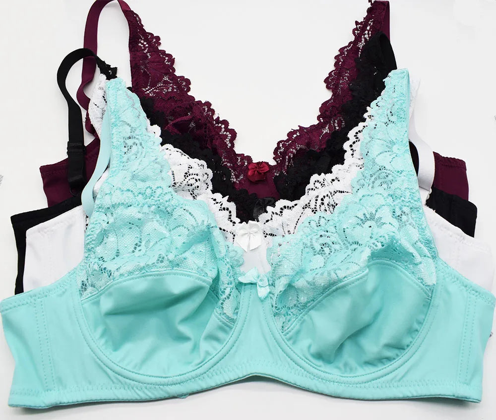 New Women Lingerie Sexy Plus Size Bra Gorgeous Floral Lace Bra Unlined Underwire Brassiere Perspective Bralette Female Underwear