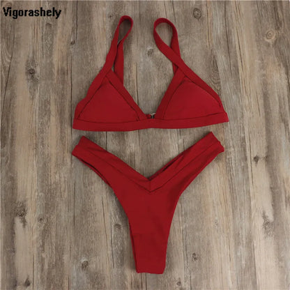 2025 Sexy Red Bikini Thong Push Up Swimwear Women Summer Beachwear High Cut Brazilian Bikini Beach Bathing Suit