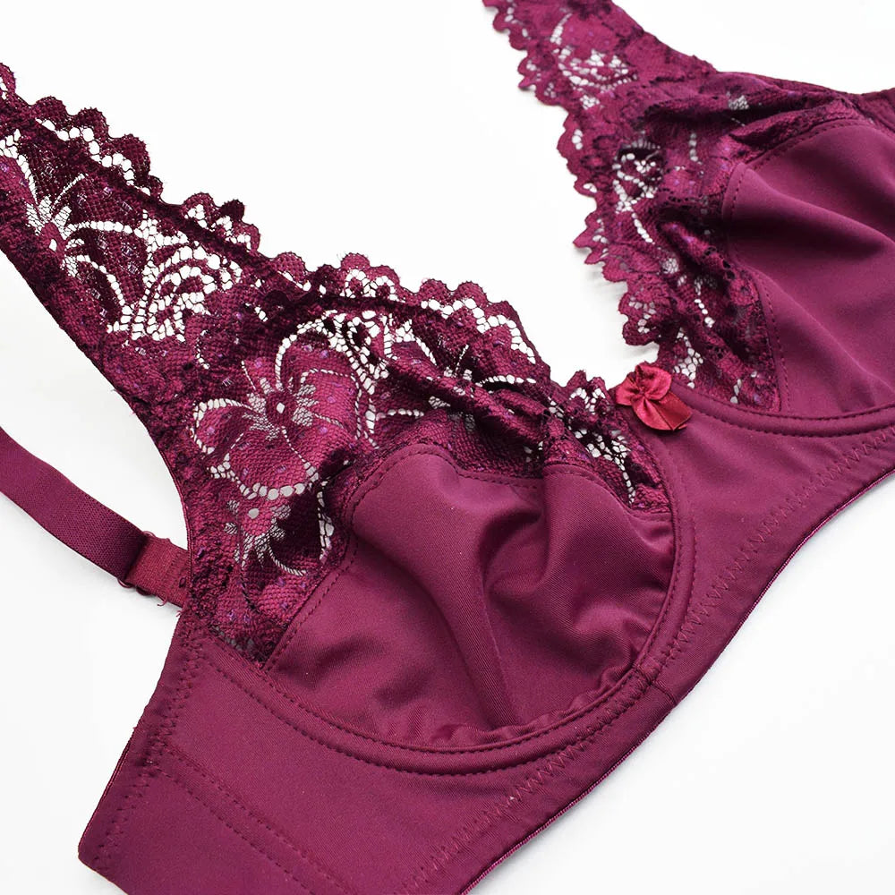 New Women Lingerie Sexy Plus Size Bra Gorgeous Floral Lace Bra Unlined Underwire Brassiere Perspective Bralette Female Underwear