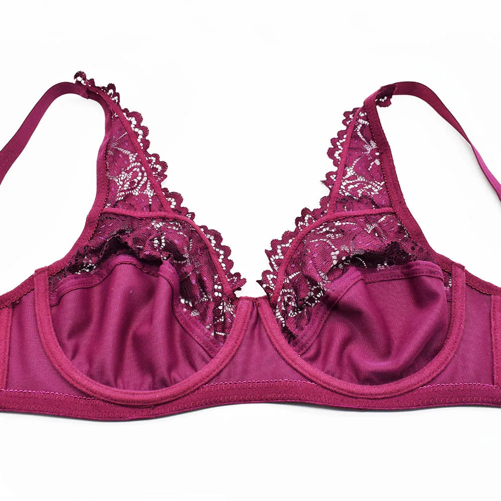 New Women Lingerie Sexy Plus Size Bra Gorgeous Floral Lace Bra Unlined Underwire Brassiere Perspective Bralette Female Underwear