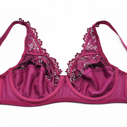 New Women Lingerie Sexy Plus Size Bra Gorgeous Floral Lace Bra Unlined Underwire Brassiere Perspective Bralette Female Underwear