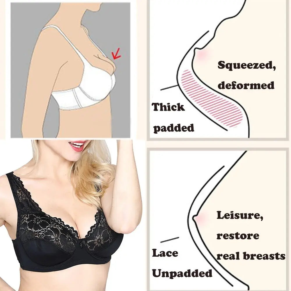 New Women Lingerie Sexy Plus Size Bra Gorgeous Floral Lace Bra Unlined Underwire Brassiere Perspective Bralette Female Underwear