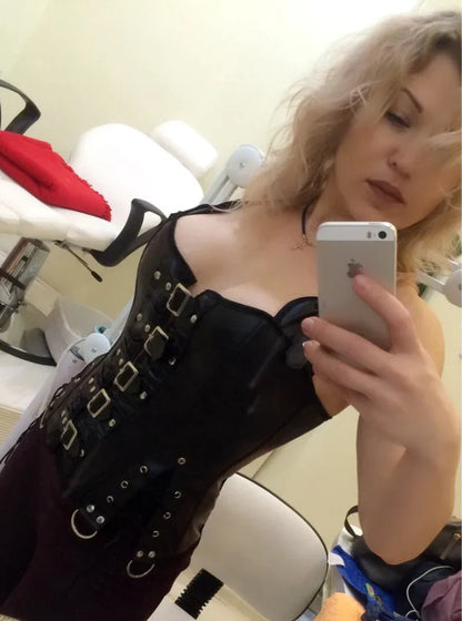 X New Steampunk Steel Boned Lace up Back Sexy Body Bustier Overbust Corset Women Waist Cincher Corsets Black Plus Size S-6XL