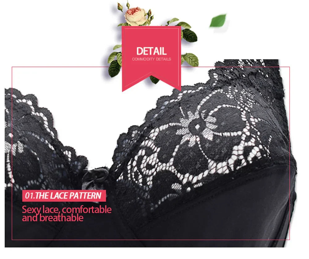 Women Plus Size Bra Breathable Sexy Lingerie Perspective Brassiere Floral Lace Bras Unlined Underwire Female Underwear