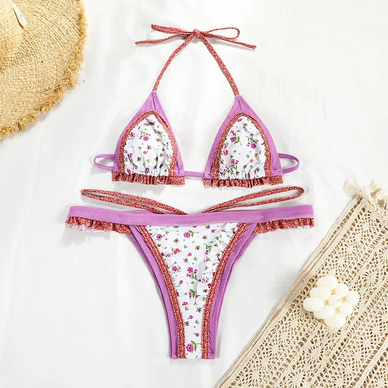 New Sexy Bikini Women Print Brazilian Bikini Set Halter Backless Swimsuit Swim Wear Biquini Dot biquini female