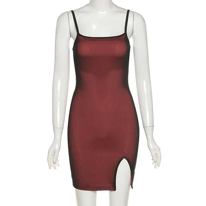 Mesh Double Layer Sexy Skinny Dress Women Sleeveless Party Bodycon 2023 Bandage Elastic Split Trend Clubwear Slim Outfit