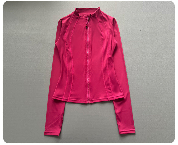 Quick Dry Stand Up Collar Fitness Jacket For Women Slim-Fit Zipper Yoga Wear Long Sleeve Breathable Running Sports Cycling Top