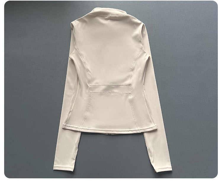 Quick Dry Stand Up Collar Fitness Jacket For Women Slim-Fit Zipper Yoga Wear Long Sleeve Breathable Running Sports Cycling Top