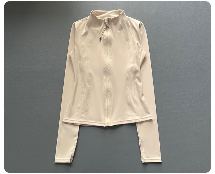 Quick Dry Stand Up Collar Fitness Jacket For Women Slim-Fit Zipper Yoga Wear Long Sleeve Breathable Running Sports Cycling Top
