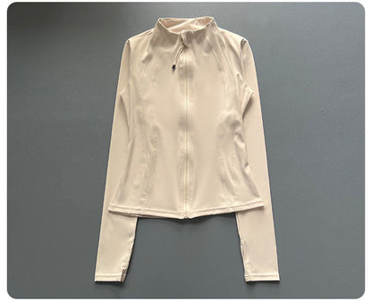 Quick Dry Stand Up Collar Fitness Jacket For Women Slim-Fit Zipper Yoga Wear Long Sleeve Breathable Running Sports Cycling Top