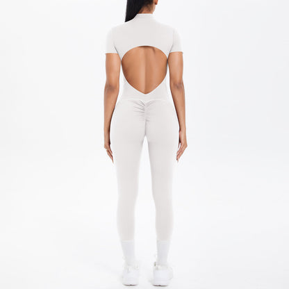 Sexy Backless Bodycon Scrunch Jumpsuit Raises Butt Women Dance Fitness Overalls Push Up  With Chest Cushion Yoga Sport Jump Suit