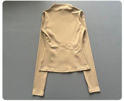 Quick Dry Stand Up Collar Fitness Jacket For Women Slim-Fit Zipper Yoga Wear Long Sleeve Breathable Running Sports Cycling Top