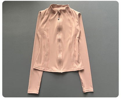 Quick Dry Stand Up Collar Fitness Jacket For Women Slim-Fit Zipper Yoga Wear Long Sleeve Breathable Running Sports Cycling Top