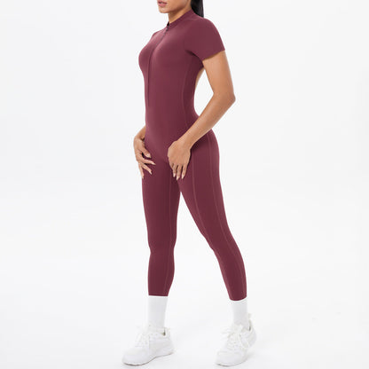 Sexy Backless Bodycon Scrunch Jumpsuit Raises Butt Women Dance Fitness Overalls Push Up  With Chest Cushion Yoga Sport Jump Suit