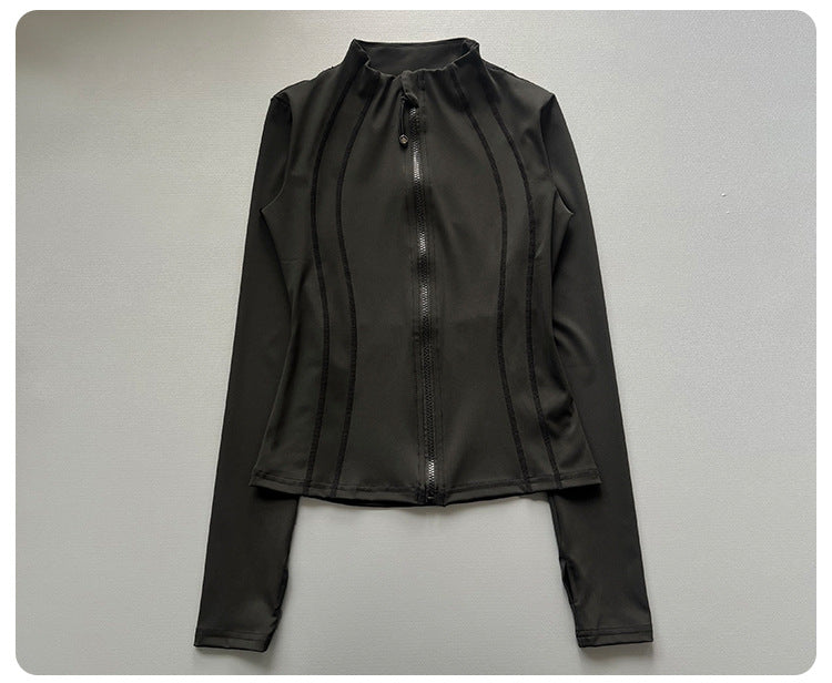 Quick Dry Stand Up Collar Fitness Jacket For Women Slim-Fit Zipper Yoga Wear Long Sleeve Breathable Running Sports Cycling Top