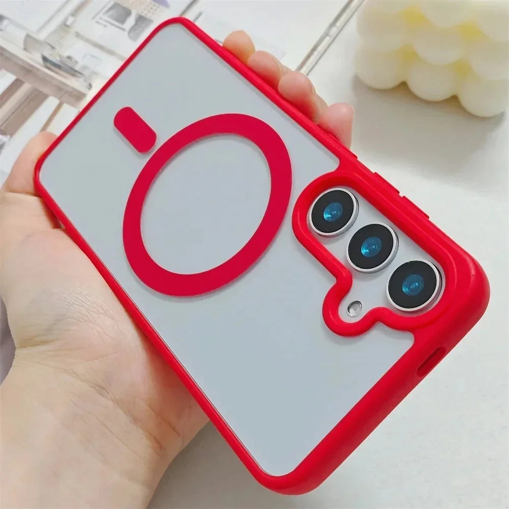 New Frosted Magnetic Case For Samsung Galaxy S25 Edge S25 S24 S23 FE S22 Plus Ultra For Magsafe Wireless Charger Protector Cover