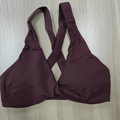 SHINBENE Women's Twist Workout Sports Bras Back Cross Padded Low Impact Fitness Bra Yoga Crop Tops