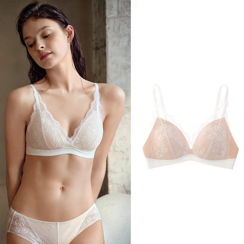 SUJIIN Sexy Push Up Lace Bras for Women Summer Wireless Plunge Deep V Small Chest Bra Lady French Breathable Lingeries MX326