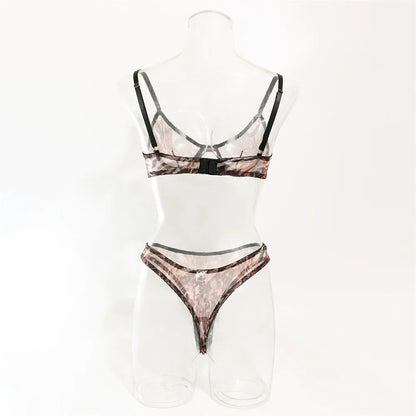 Krasapt Sexy Leopard Printing Lingerie 2Pcs Sets Ultrathin Mesh Transparent Bras And Panties Comfortable Intimate Undwear Set