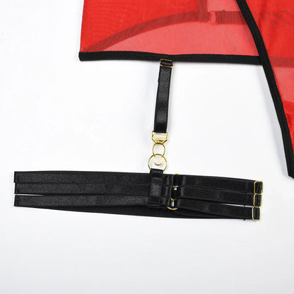 Diccvicc Long Sleeve Lingerie Sexy Sheer Mesh Porn Top Crotchless Skirt Naked Bandage Women Underwear Uncensored Erotic Costume