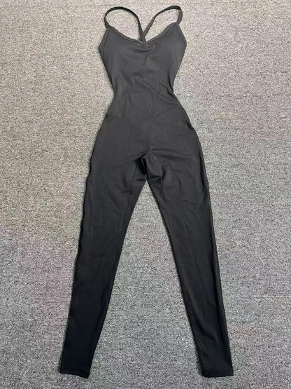 Sexy Hollow Cross Backless Sporty Tight Jumpsuit Woman Sportswear Summer One Pieces Outfit Gym Fitness Overalls Yoga Jump Suit