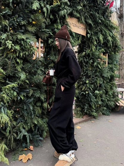 Zekye Woman Clothing New Fashion Long-sleeved Jumpsuit Women's Casual Semi-open Elastic Waist Jumpsuit Elegant Woman Jumpsuit