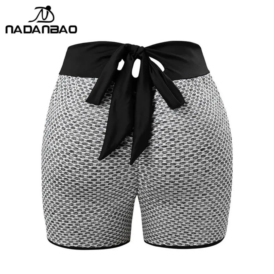 Nadanbao Sexy Checkered High Waist Peach Hip Yoga Pants Honeycomb Fitness Shorts Back Waist Bow Three-Point Yoga Shorts 2025