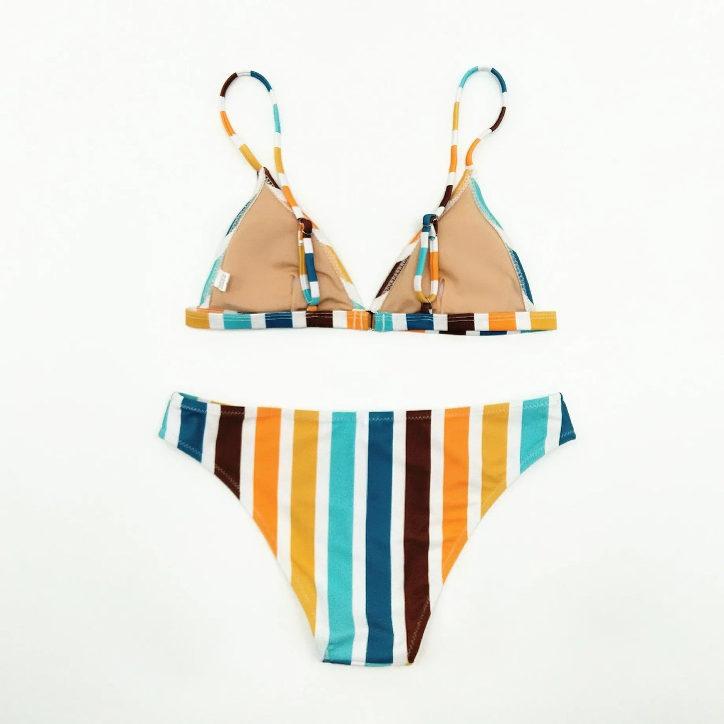 Circyy Bikini Set Women Rainbow Striped Halter Split Swimsuit Two-piece Sexy Thongs Summer 2025 New Holiday Beach Bathing Suit