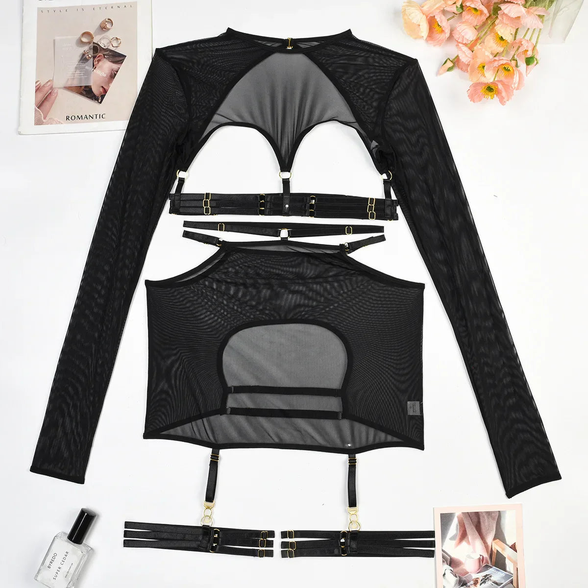 Diccvicc Long Sleeve Lingerie Sexy Sheer Mesh Porn Top Crotchless Skirt Naked Bandage Women Underwear Uncensored Erotic Costume