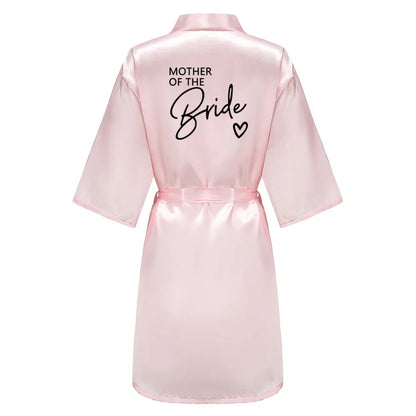 Wedding Party Team Bride Robe With Black Letters Kimono Satin Pajamas Bridesmaid Bathrobe SP003