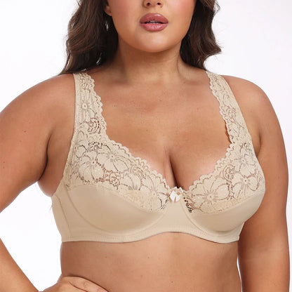 New Women Lingerie Sexy Plus Size Bra Gorgeous Floral Lace Bra Unlined Underwire Brassiere Perspective Bralette Female Underwear