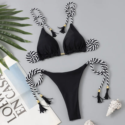 Sexy Swimsuit Women Triangle Bikinis Set Thong Bandage Swimsuits Solid Color bathing suit  Two Piece String Swimear Beach Wear