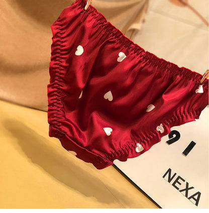New girl's underwear waist satin love ladies briefs soft comfortable breathable high quality women's underwear female panties