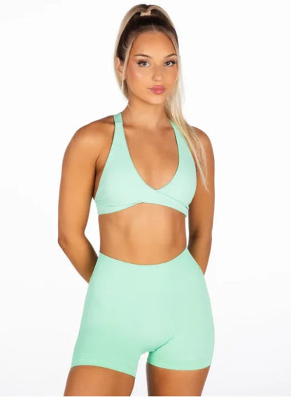 SHINBENE Women's Twist Workout Sports Bras Back Cross Padded Low Impact Fitness Bra Yoga Crop Tops