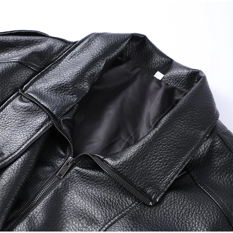 Street Stand Collar Women's Leather Jacket Loose Long Sleeve Zipper Pockets Chic Female Coats 2025 Autumn Winter Lady Outerwear